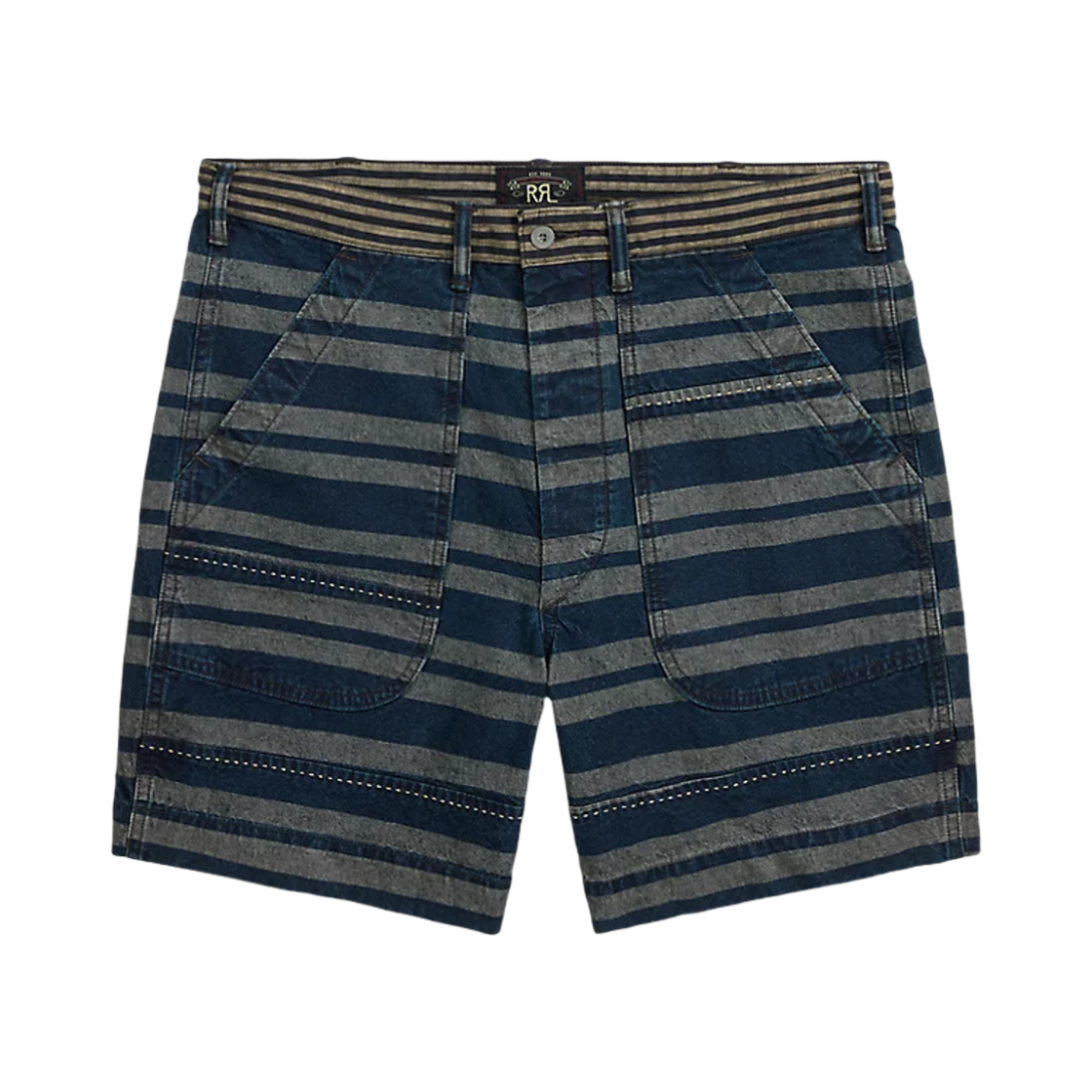 더블알엘 인디고 스트라이프 리넨 코튼 쇼츠 페이디드 인디고(Double RL Indigo Stripe Linen Cotton Shorts Faded Indigo) - 1