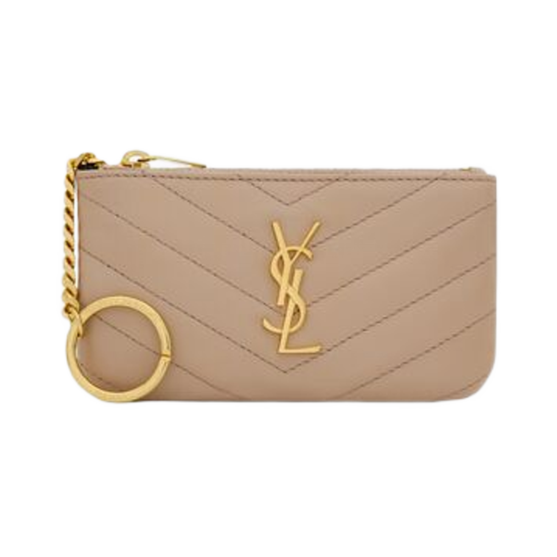 생로랑 카산드라 마틀라세 키 파우치 그레인 드 뿌드르 엠보스 레더 다크 베이지(Saint Laurent Cassandre Matelasse Key Pouch in Grain De Poudre Embossed Leather Dark Beige) - 1