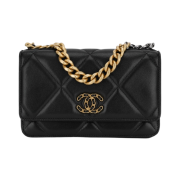 Chanel 19 Wallet On Chain Lambskin & Gold Silver Ruthenium Black