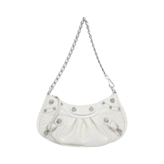 Balenciaga Crocodile Embossed Le Cagole Mini Purse with Chain White