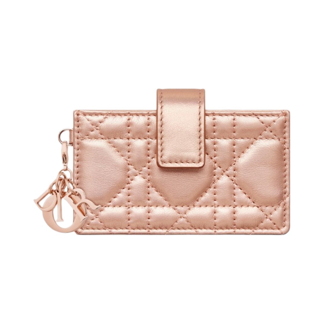 디올 오르 레이디 5 거셋 카드 홀더 이리디센트 메탈릭 핑크 까나쥬 램스킨(Dior Or Lady 5 Gusset Card Holder Iridescent Metallic Pink Cannage Lambskin) - 1