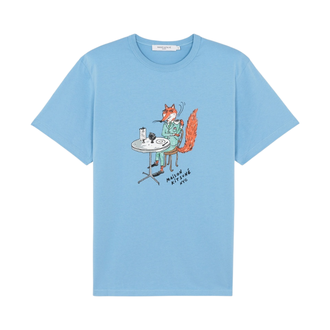 메종 키츠네 올리 커피 폭스 클래식 티셔츠 베이비 블루(Maison Kitsune Oly Coffee Fox Classic T-Shirt Baby Blue) - 1