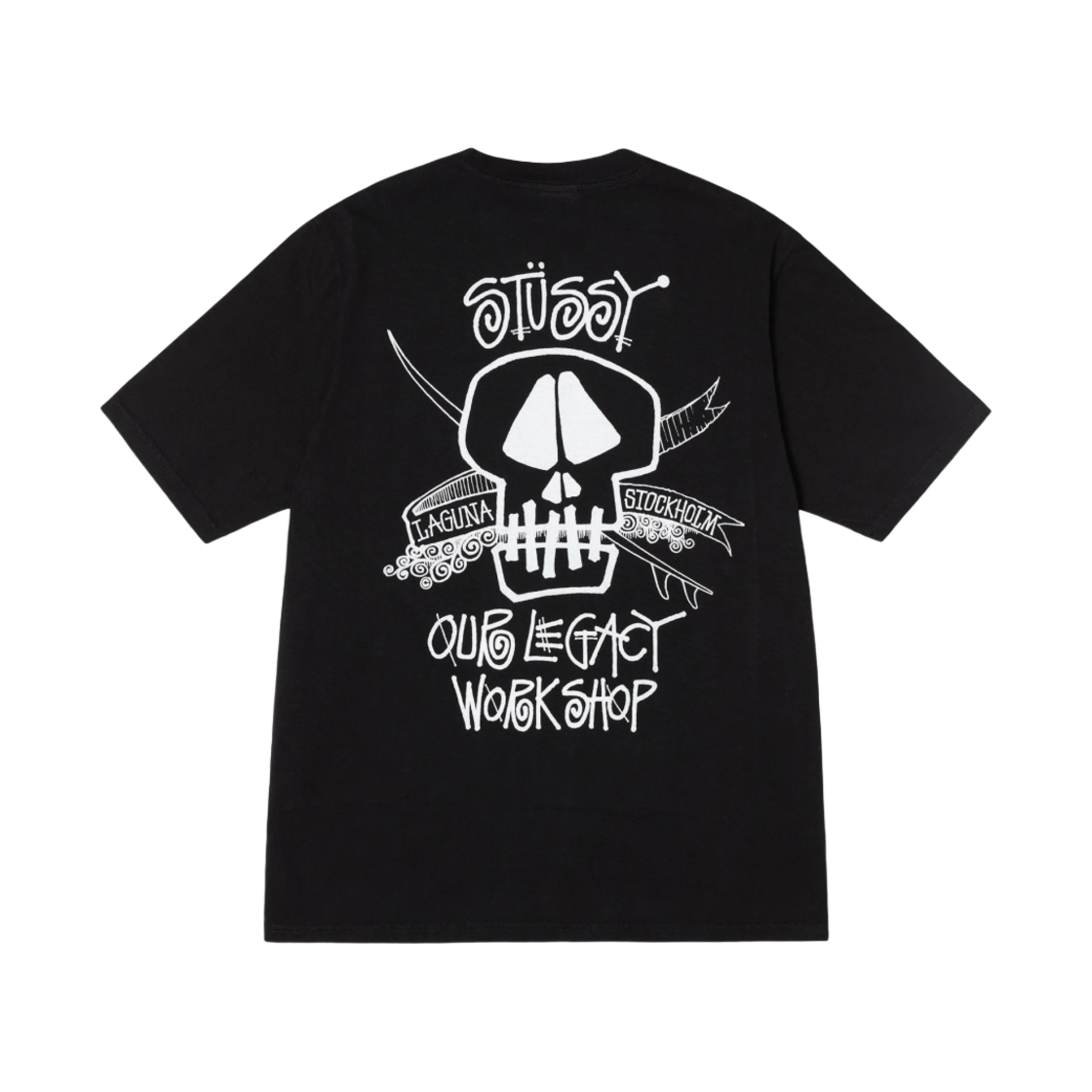스투시 x 아워레가시 워크샵 서프 스컬 피그먼트 다이드 티셔츠 블랙(Stussy x Our Legacy Work Shop Surf Skull Pigment Dyed T-Shirt Black)