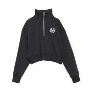 (W) Nike NSW Oversized Half Zip Crop Fleece Sweatshirt Black - Asia