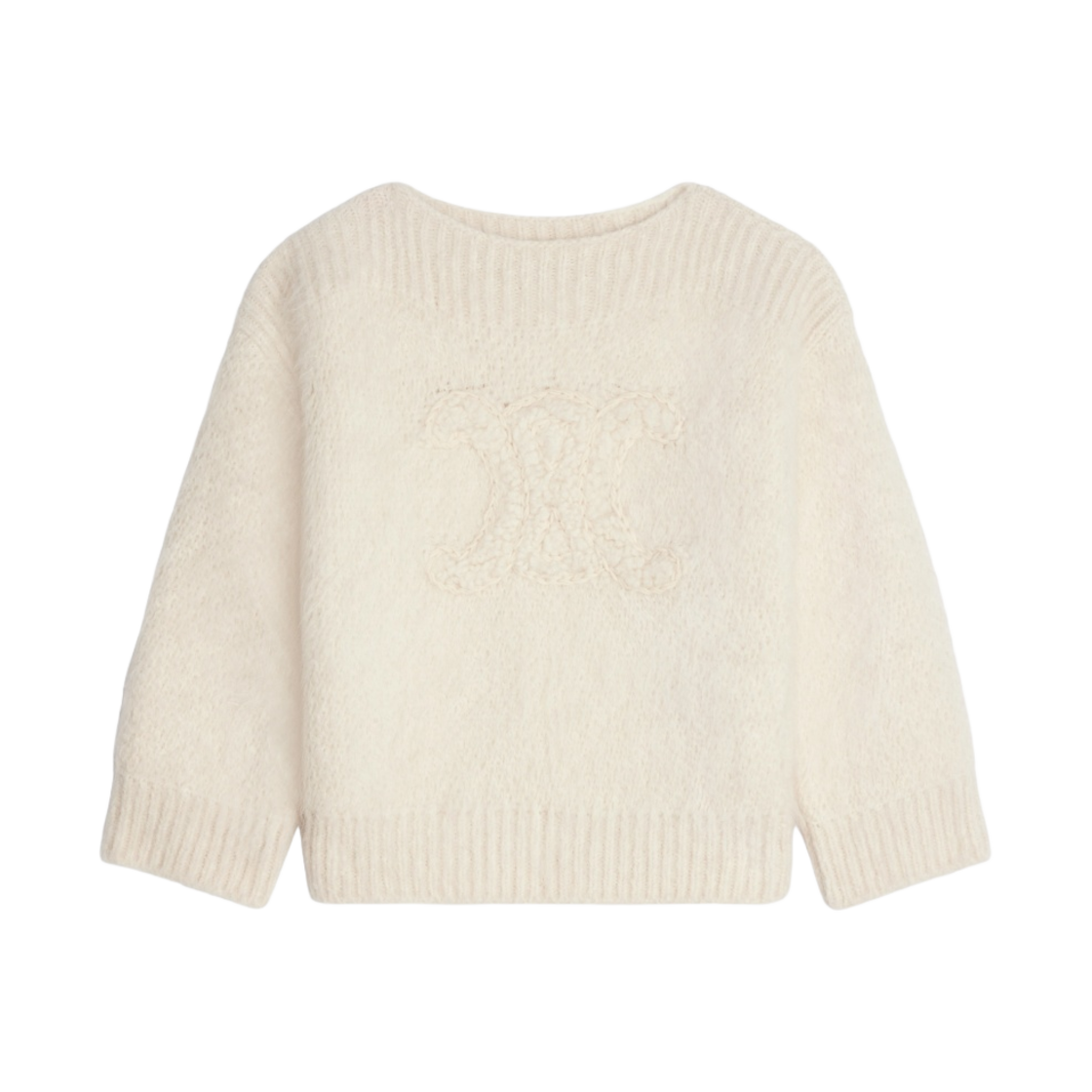 (W) 셀린느 알파카 울 보트넥 트리옹프 스웨터 오프 화이트((W) Celine Boat Neck Triomphe Sweater in Alpaca Wool Off White) - 1
