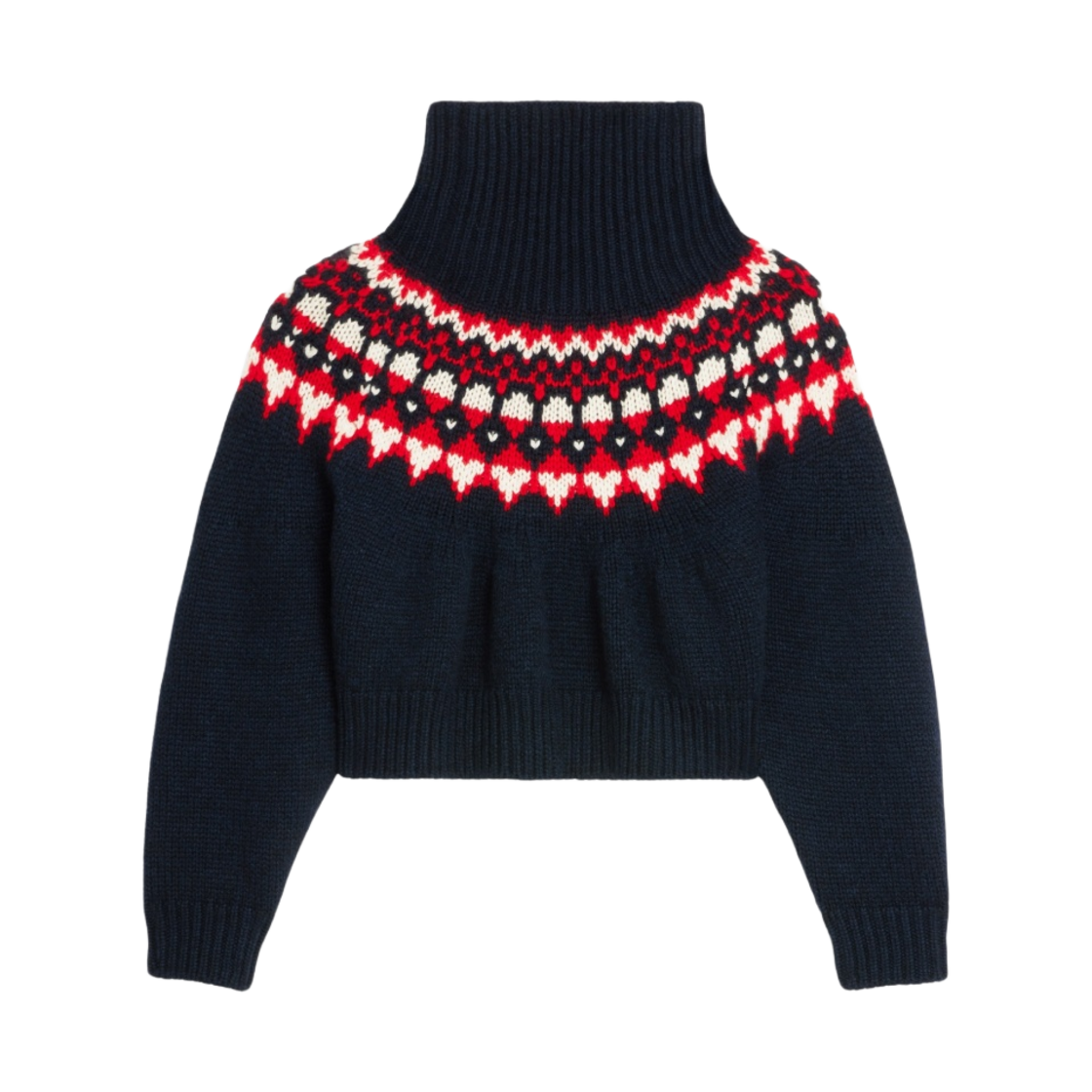 (W) 셀린느 페어 아일 캐시미어 하이넥 스웨터 네이비 오프 화이트 레드((W) Celine High Neck Sweater in Fair Isle Cashmere Navy Off White Red) - 2