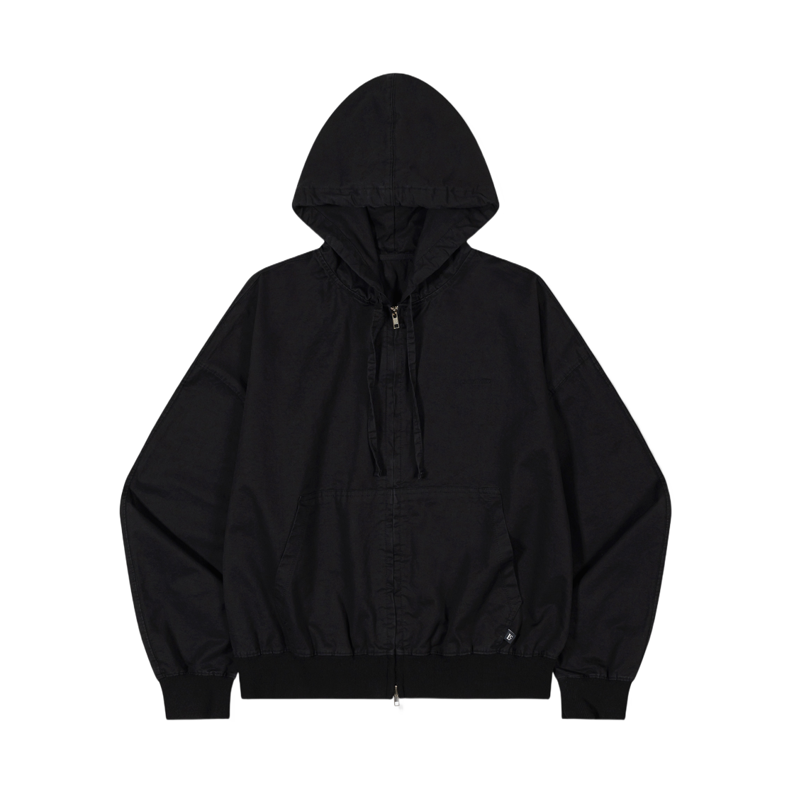 (W) 로우클래식 워시드 코튼 집업 후디 블랙((W) Low Classic Washed Cotton Zip-Up Hoodie Black)