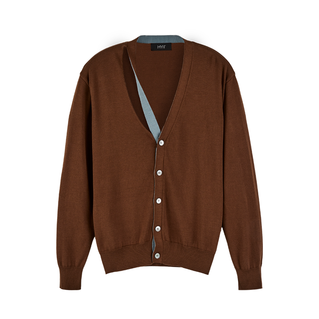 하이투 트위스트 슬릿 넥라인 니트 가디건 브라운(HYII Twisted Slit Neckline Knit Cardigan Brown)