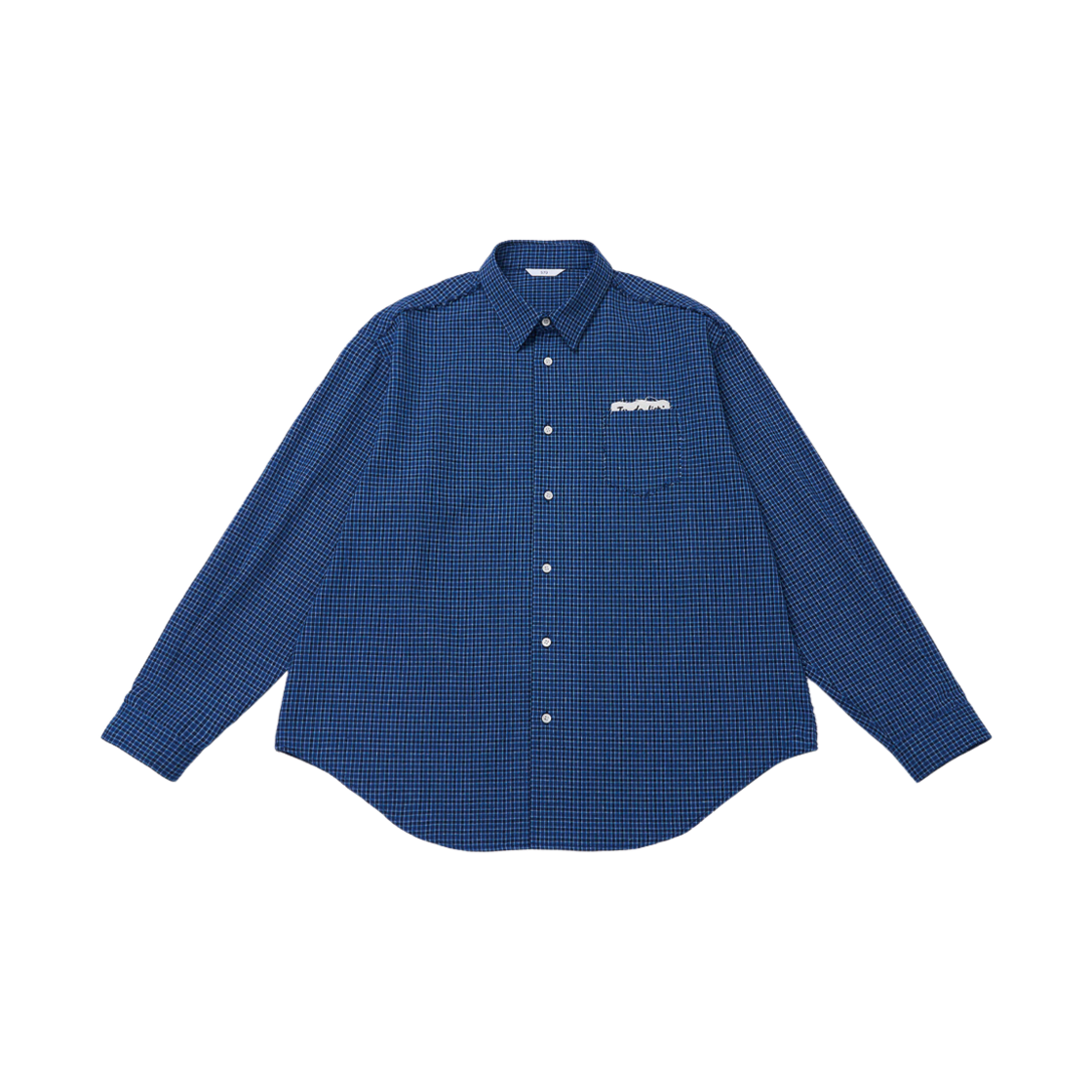 에스티유 레터링 체크 셔츠 블루