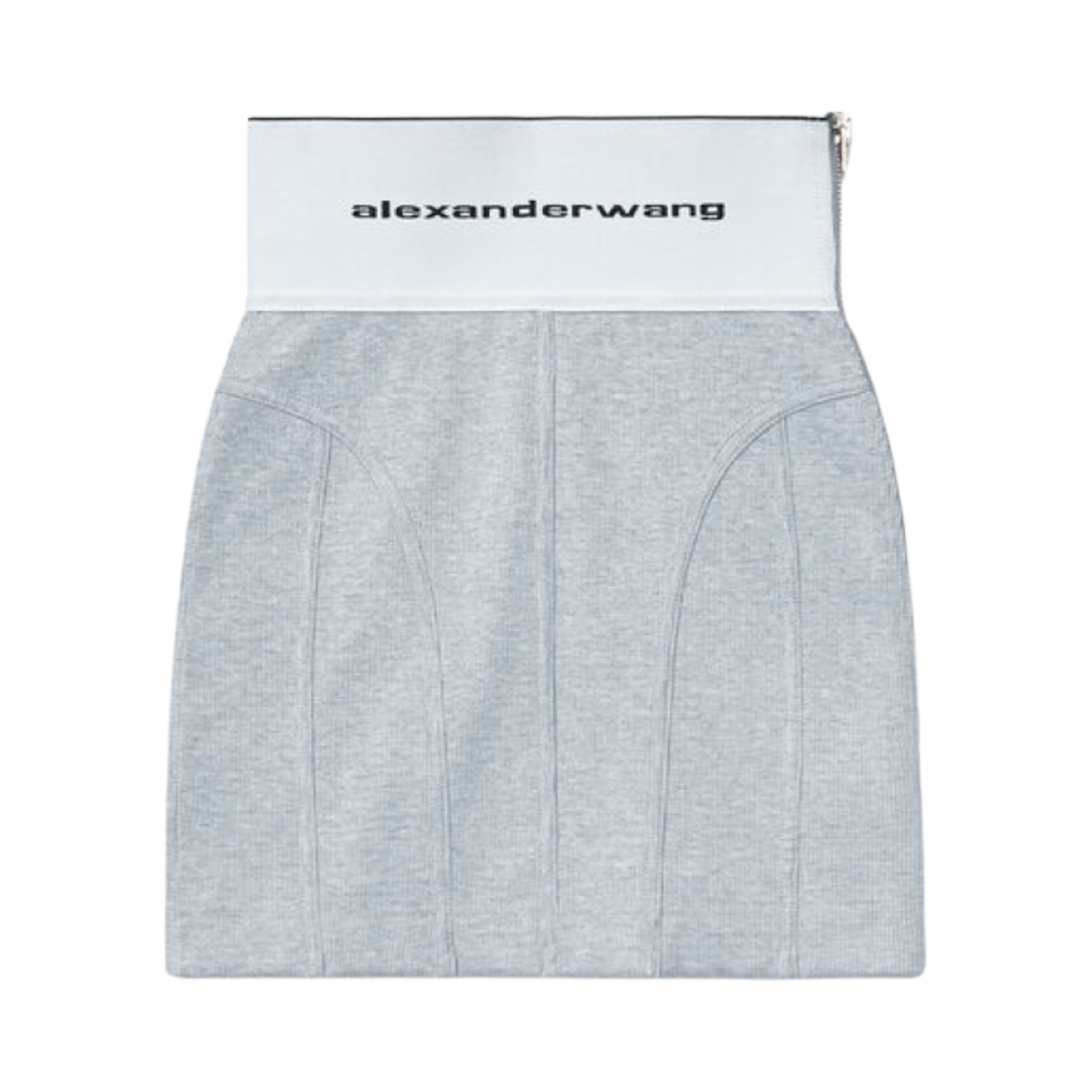 (W) 알렉산더 왕 립드 저지 로고 엘라스틱 미니 스커트 그레이((W) Alexander Wang Logo Elastic Mini Skirt in Ribbed Jersey Grey)