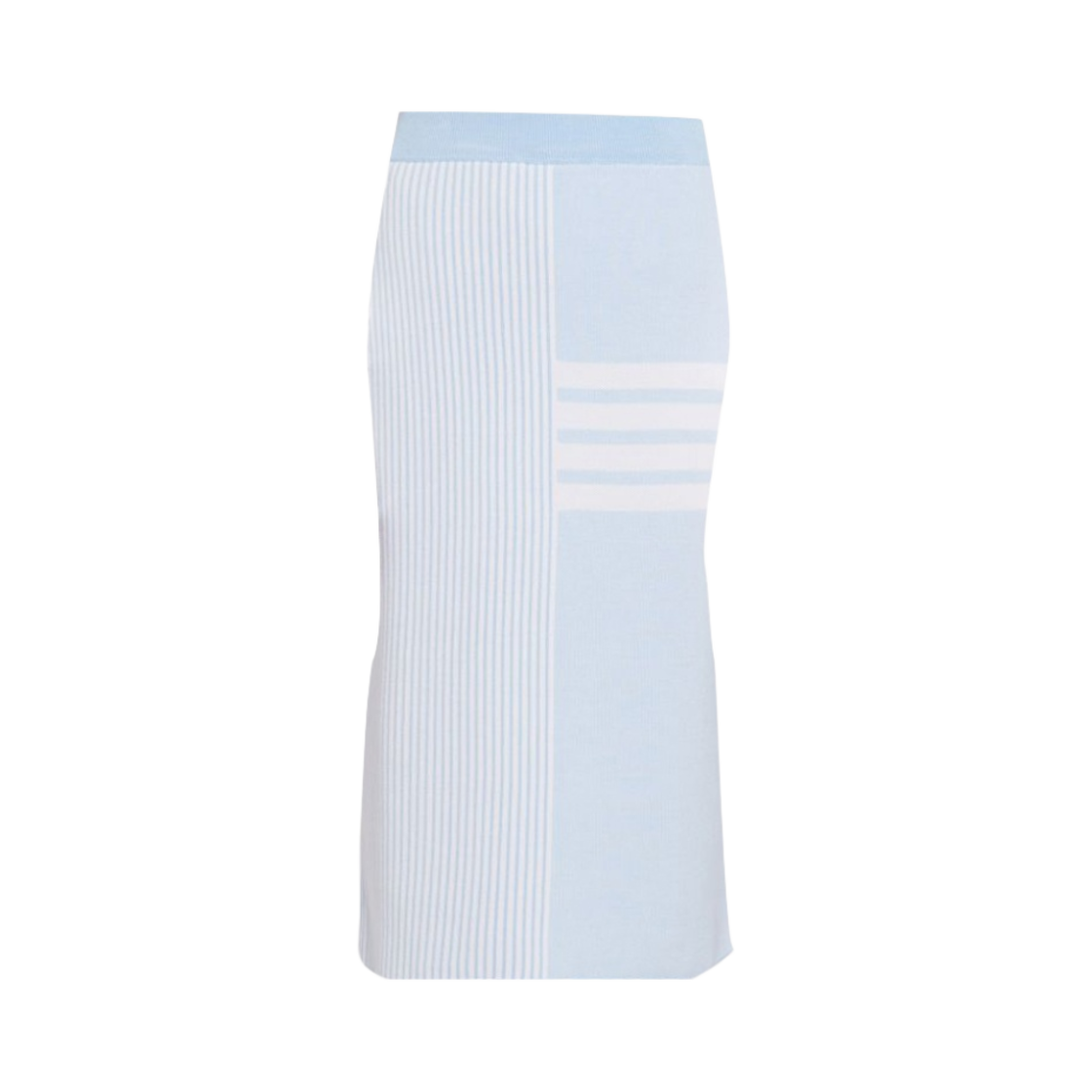 FKK057A-03308-450 (W) Thom Browne Silk Seersucker Jacquard Below The Knee Skirt Blue