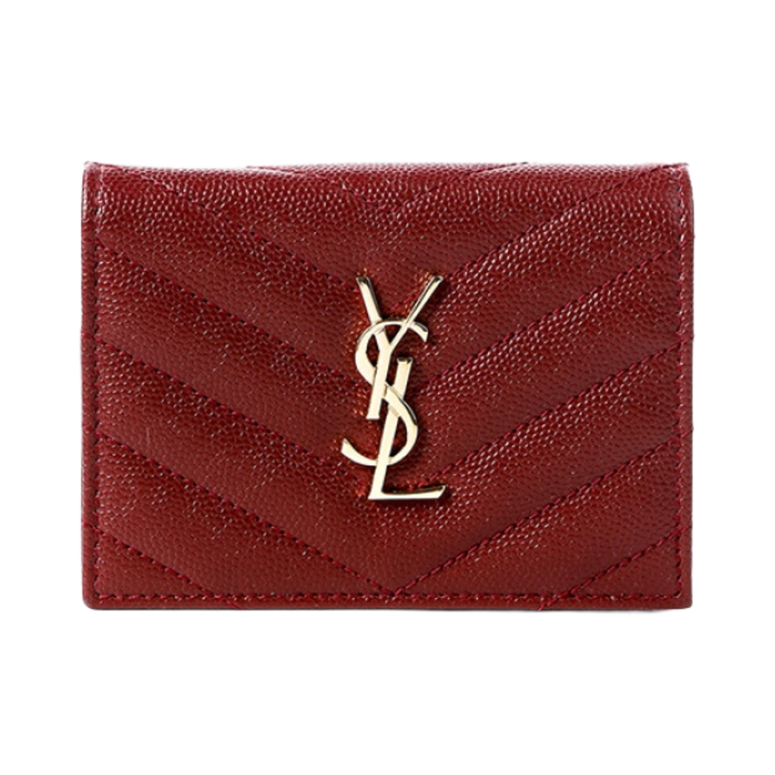 생로랑 그랑 드 뿌드르 엠보스드 레더 골드 모노그램 지갑 루즈 오피움(Saint Laurent Gold Monogram Wallet in Grain de Poudre Embossed Leather Rouge Opyum) - 1