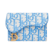 Dior Saddle Flap Card Holder Cornflower Blue Dior Oblique Jacquard