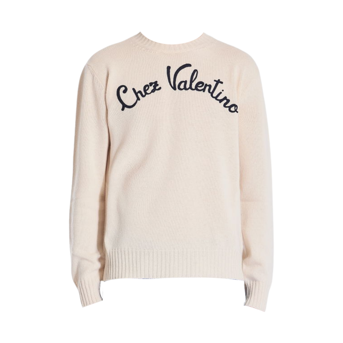 KC33LAR8581 Valentino Wool Crewneck Jumper with Chez Valentino Embroidery Cream