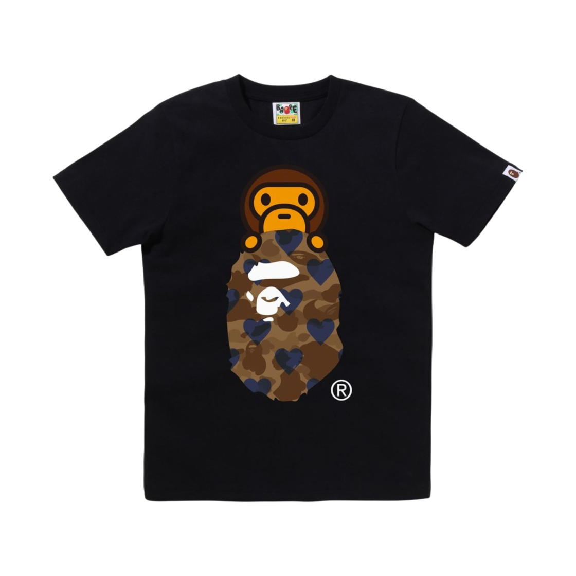 (W) 베이프 아이 러브 베이프 마일로 온 에이프 헤드 티셔츠 블랙((W) BAPE I Love BAPE Milo on Ape Head T-Shirt Black) - 1