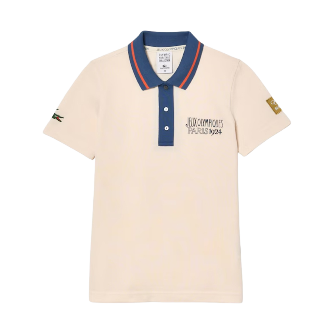 (W) 라코스테 올림픽 헤리티지 1924 파리 에디션 스포츠 폴로 셔츠 베이지 블루((W) Lacoste Olympic Heritage 1924 Paris Edition Sport Polo Shirt Beige Blue)