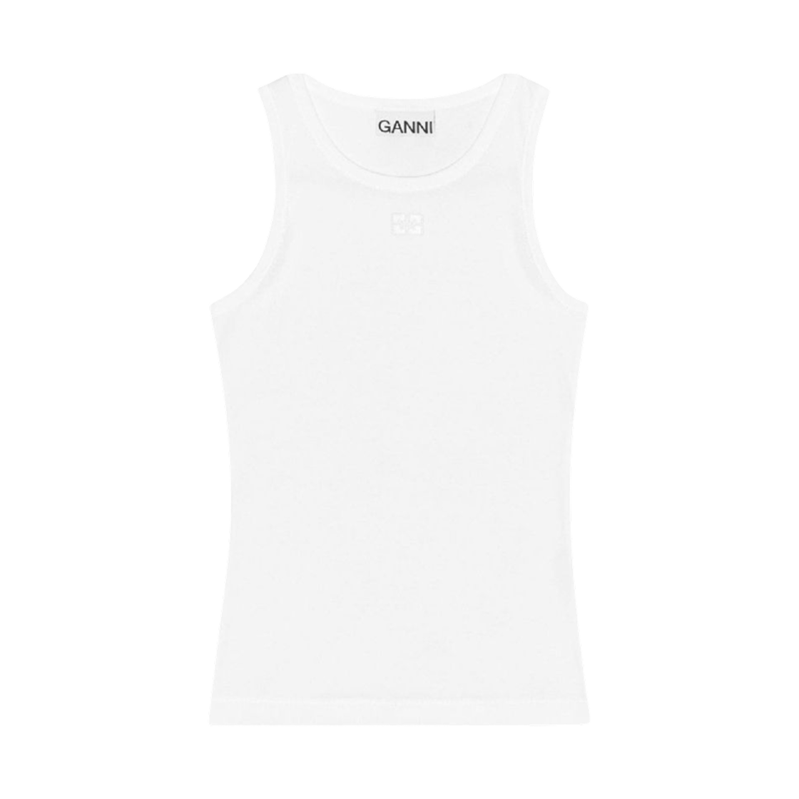 (W) 가니 코튼 립 탱크 탑 화이트((W) Ganni Cotton Rib Tank Top White) - 1