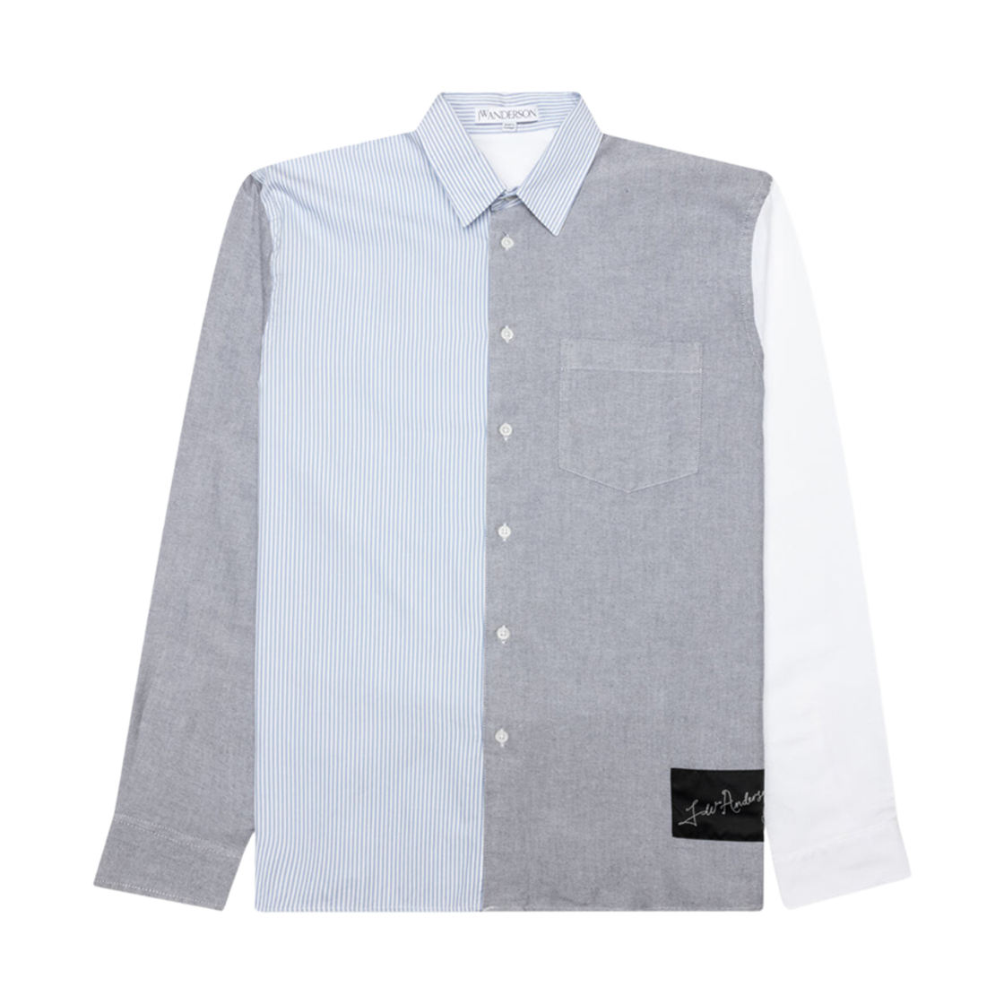 JW 앤더슨 클래식 핏 패치워크 코튼 셔츠 라이트 블루 그레이(JW Anderson Classic Fit Patchwork Cotton Shirt Light Blue Grey)