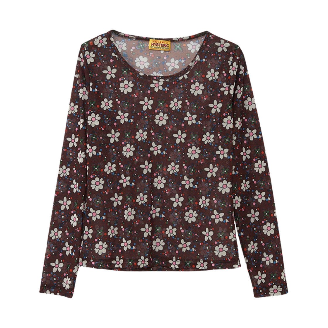 (W) 히스테릭 글래머 70's 플라워 패턴 티셔츠 브라운((W) Hysteric Glamour 70's Flower Pattern T-Shirt Brown) - 1