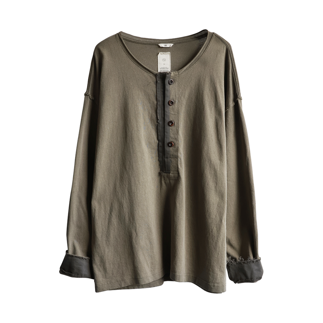 25SSTS03GRE NA A NANA Cut Off Henley Neck T-Shirt Moss Green