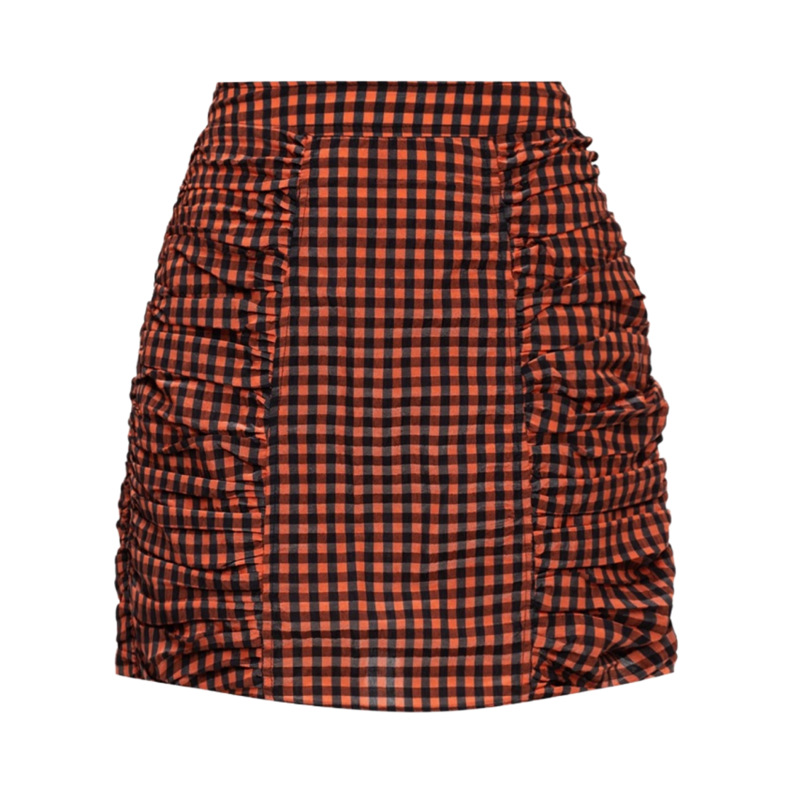 F5665-307 (W) Ganni Mini Skirt in Check Seersucker Flame