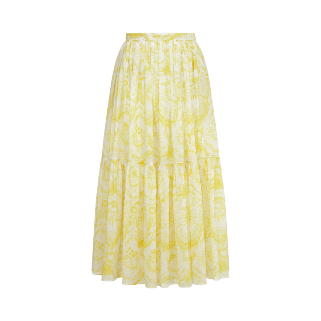 (W) 디올 코튼 무슬린 트왈 드 주이 쏠레이 모티프 디올리비에라 미드 렝스 스커트 화이트 레몬((W) Dior Cotton Muslin with Toile De Jouy Soleil Motif Dioriviera Mid Length Skirt White Lemon) - 1