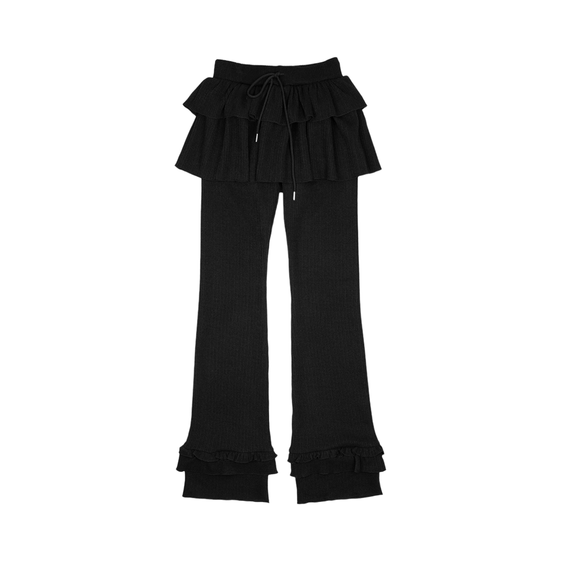 러프넥 니트 더블 스커트 팬츠 블랙(Roughneck Knit Double Skirt Pants Black)