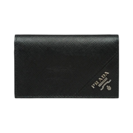 2MC122-QME-F0002 Prada Saffiano Leather Card Holder Black Silver