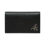 Prada Saffiano Leather Card Holder Black Silver