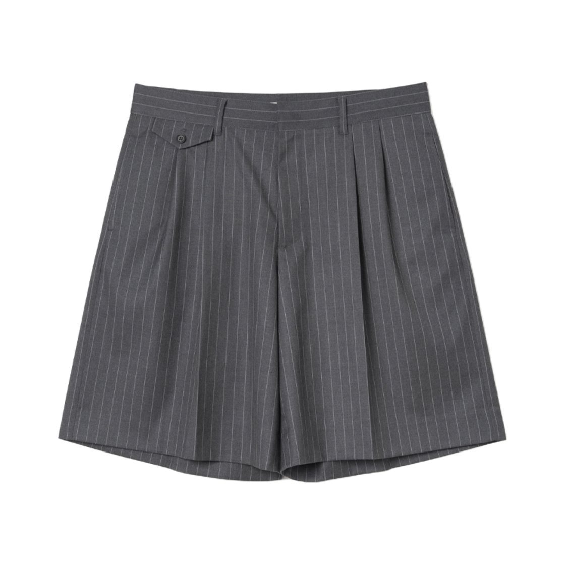 노클 애셔 스트라이프 하프 슬랙스 그레이(Nocle Asher Stripe Half Slacks Grey)