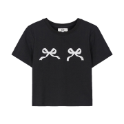 Illigo Ribbon Fitted Cropped T-shirts Black