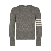 Thom Browne Shetland Wool Jersey Stitch 4-Bar Stripe Classic Crewneck Pullover Knit Light Grey