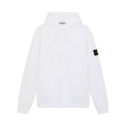Stone Island 6100045 Organic Cotton Fleece Sweatshirt with Drawstring Hood and Pockets White - 25SS