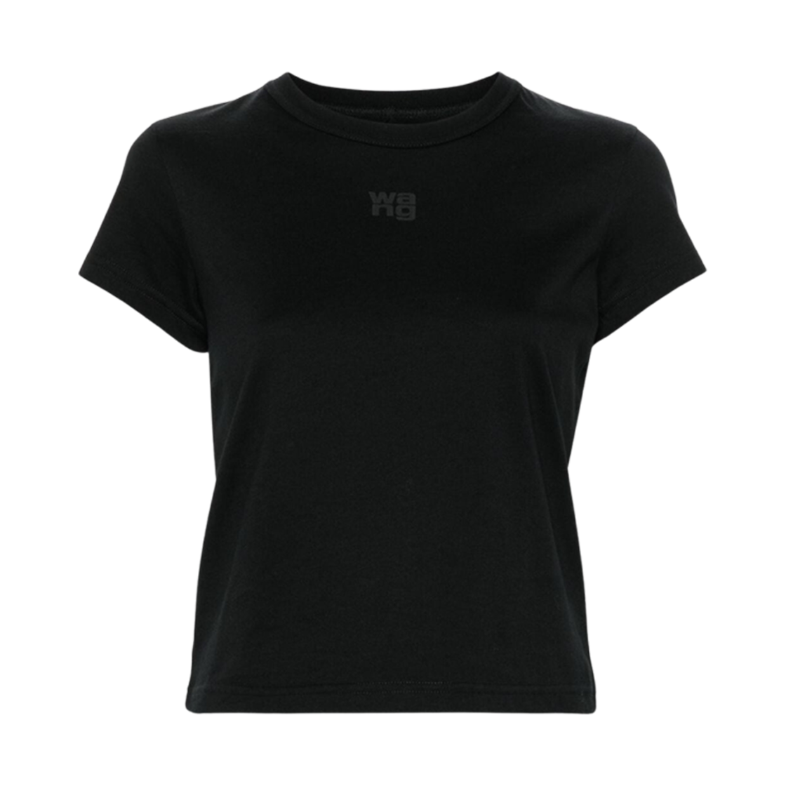 (W) 알렉산더 왕 코튼 저지 퍼프 로고 슈렁큰 티셔츠 블랙((W) Alexander Wang Puff Logo Shrunken T-Shirt in Cotton Jersey Black)