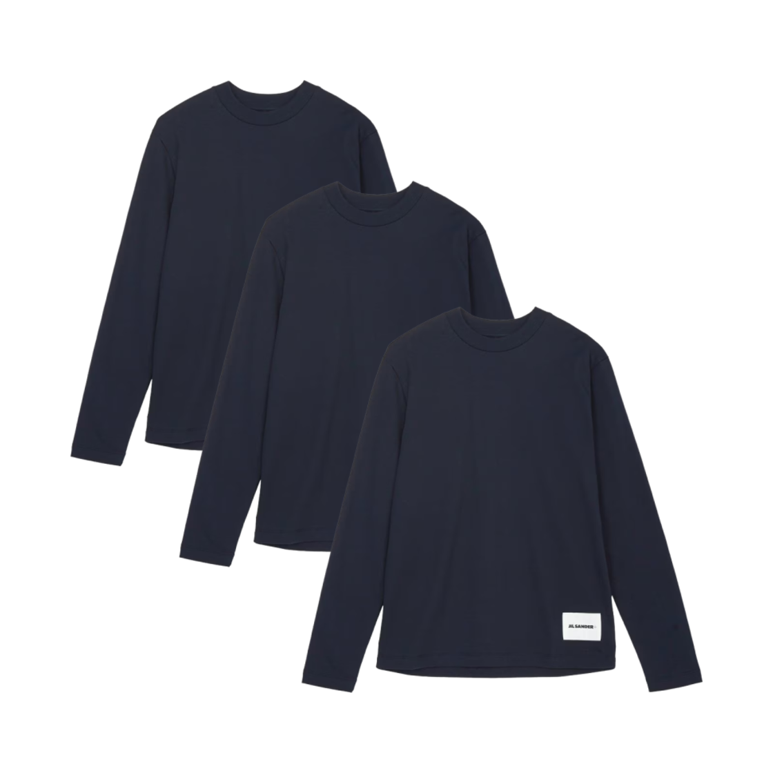 (W) 질 샌더 로고 오가닉 코튼 롱슬리브 티셔츠 세트 네이비 (3개입)((W) Jil Sander Organic Cotton Long Sleeve T-Shirt Set Navy (3 Pack)) - 1