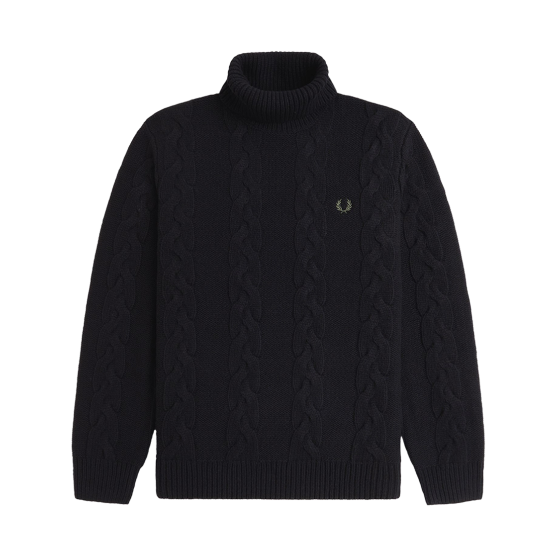 AFPM2438575-102 Fred Perry Chunky Cable Knit Roll Neck Knit Black
