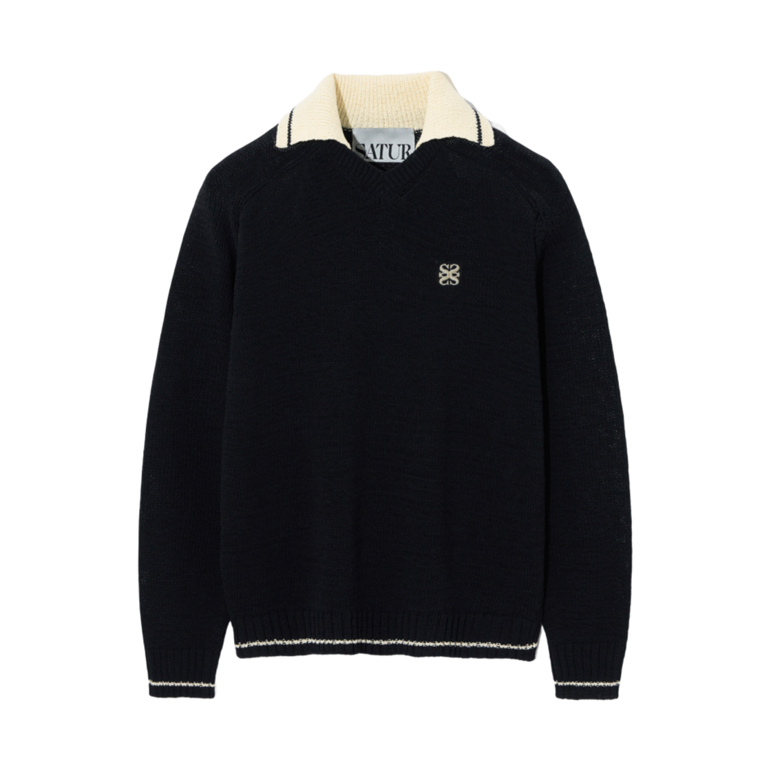 세터 로잔 브이 넥 칼라 니트 리조트 블랙