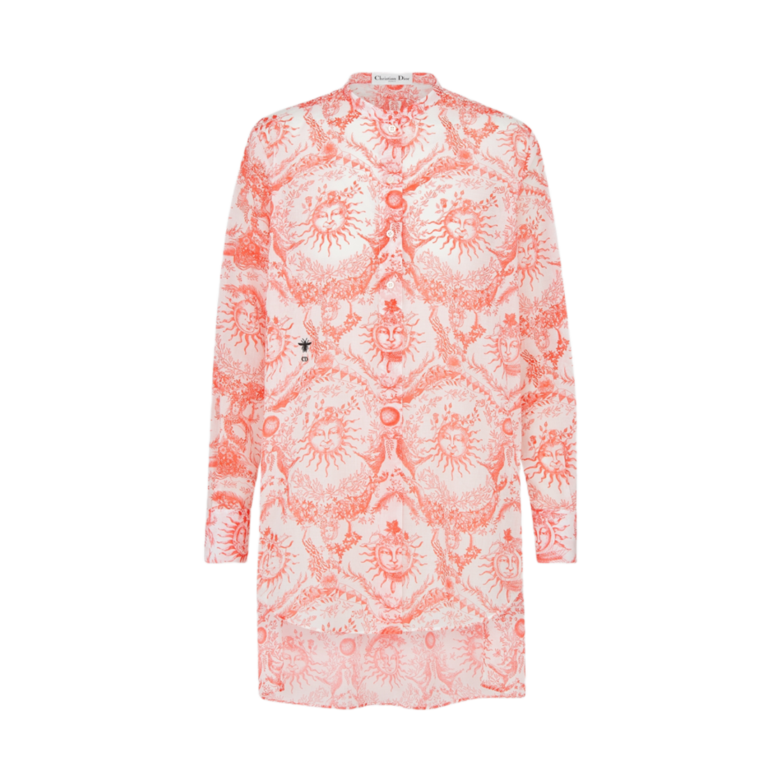 (W) 디올 코튼 무슬린 트왈 드 주이 쏠레이 모티프 디올리비에라 롱 블라우스 화이트 코랄