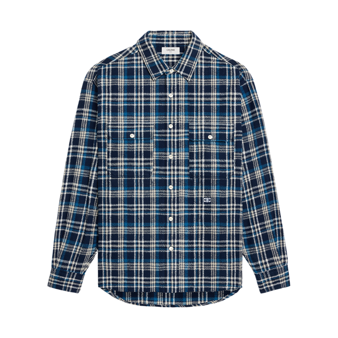 RC00Q979X-07NU Celine Loose Lumberjack Shirt in Checked Cotton Navy Blue