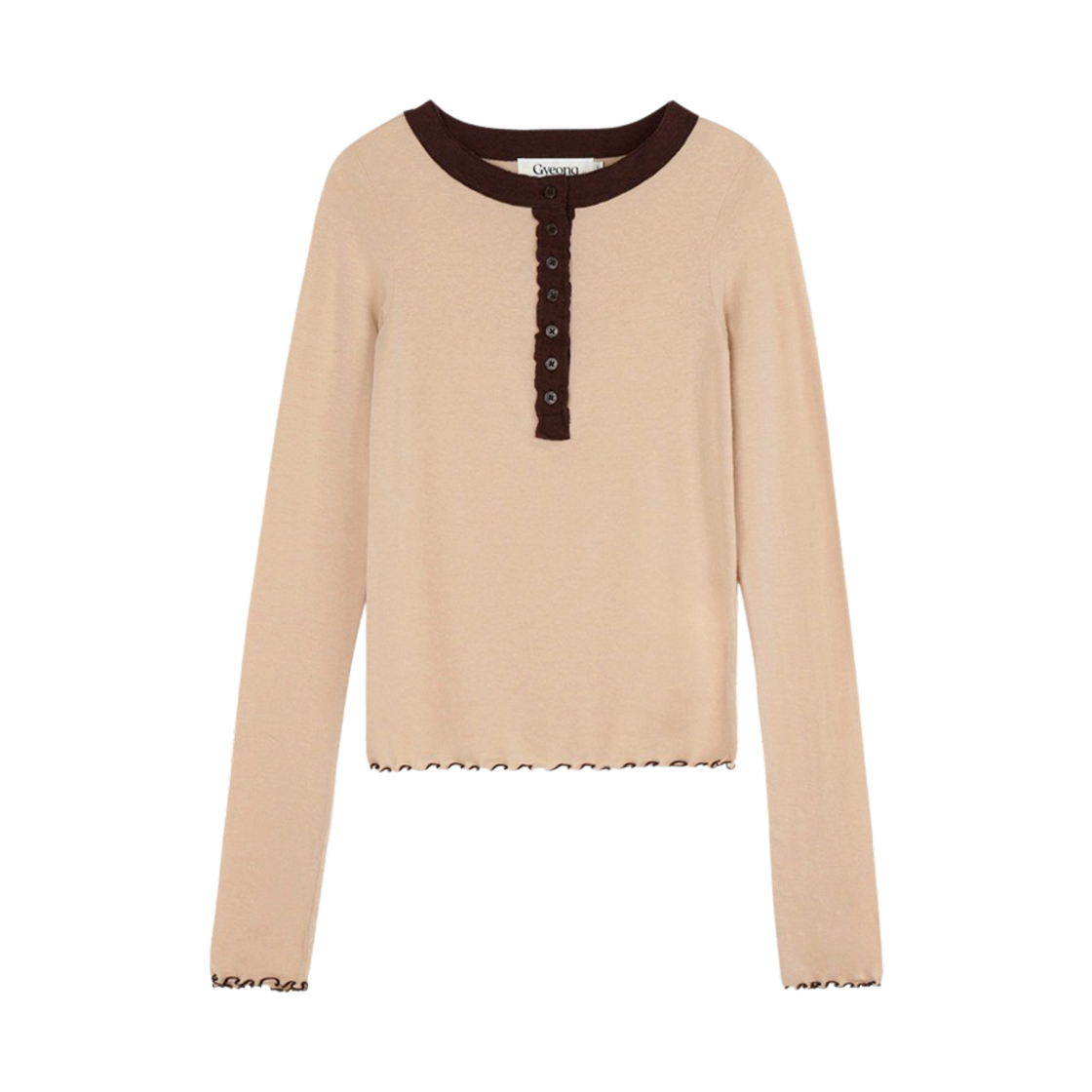GY41HS04BB Gyeong Henley Neck Long Sleeve Tee Beige & Brown
