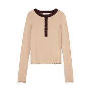 Gyeong Henley Neck Long Sleeve Tee Beige & Brown