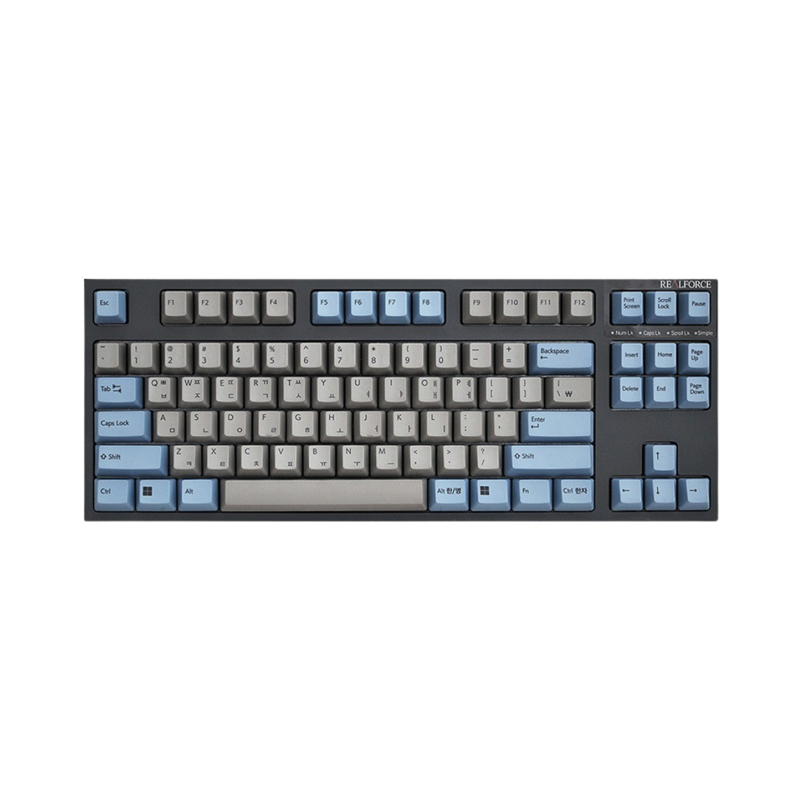 리얼 포스 R3TLS 저소음 45g 키보드 그레이 블루 (국내 정식 발매 제품)(Real Force R3TLS Low Noise 45g Keyboard Grey Blue (Korean Ver.))