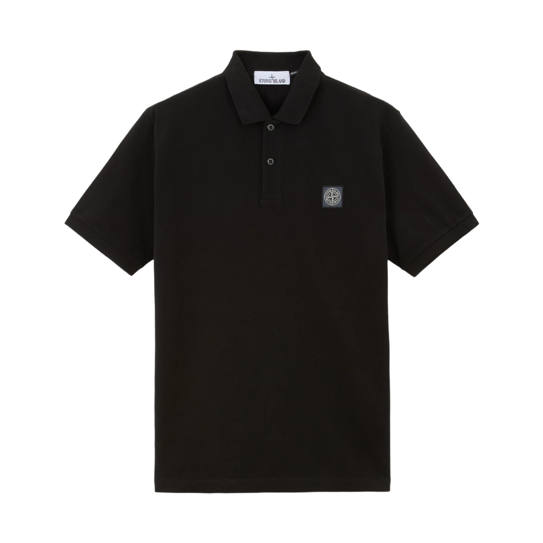 K2S1522000-09S0039-V0029 Stone Island 2200009 50/2 Organic Cotton Pique Regular Fit Short-Sleeve Polo Shirt with Compass Patch Black - 25FW