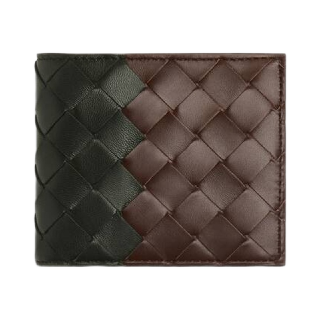 보테가 베네타 인트레치아토 바이폴드 지갑 라이트 브라운 다크 그린(Bottega Veneta Intrecciato Bi-Fold Wallet Light Brown Dark Green) - 1