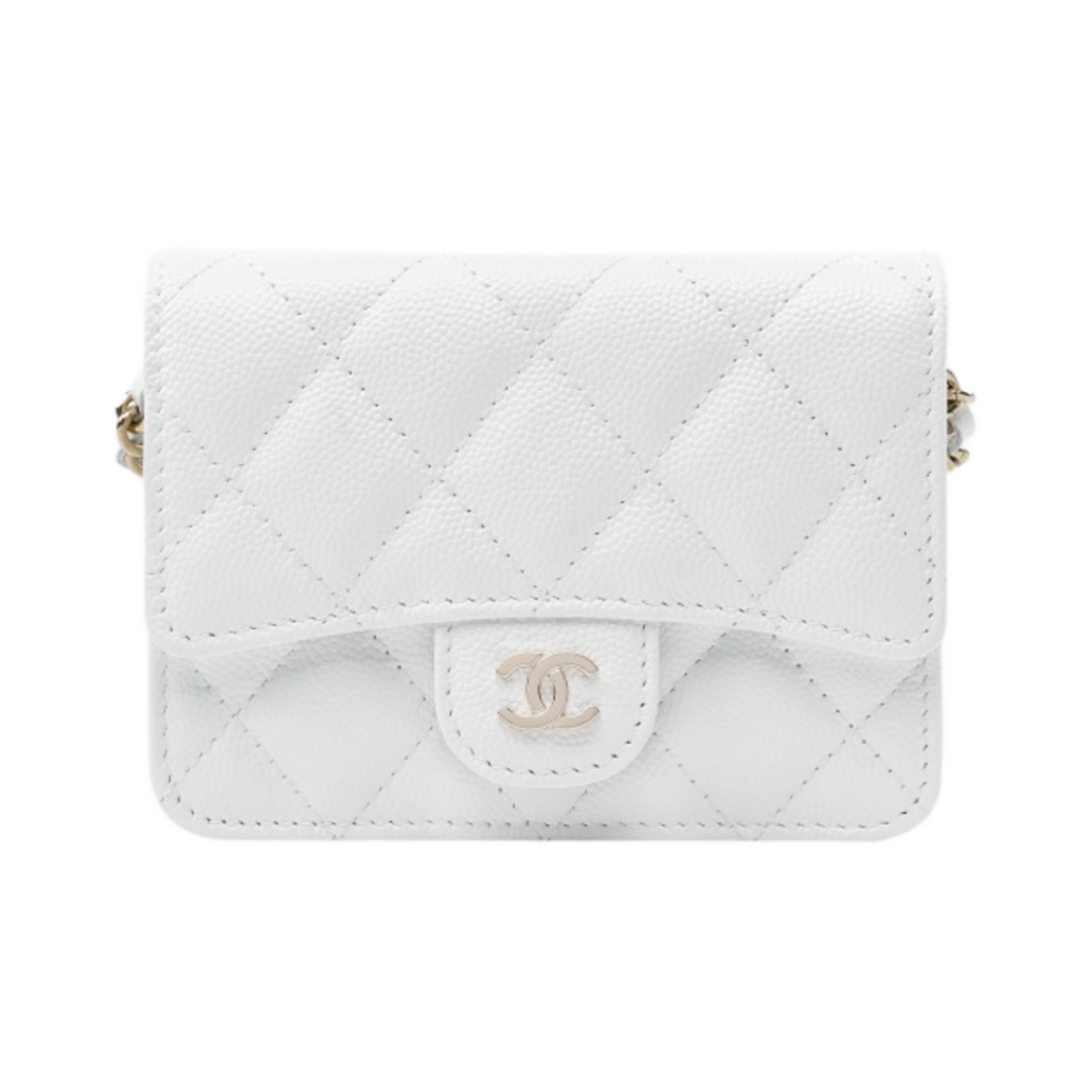 샤넬 클래식 플랩 체인 카드 홀더 그레인드 카프스킨 & 골드 메탈 화이트(Chanel Classic Flap Card Holder with Chain Grained Calfskin & Gold White)