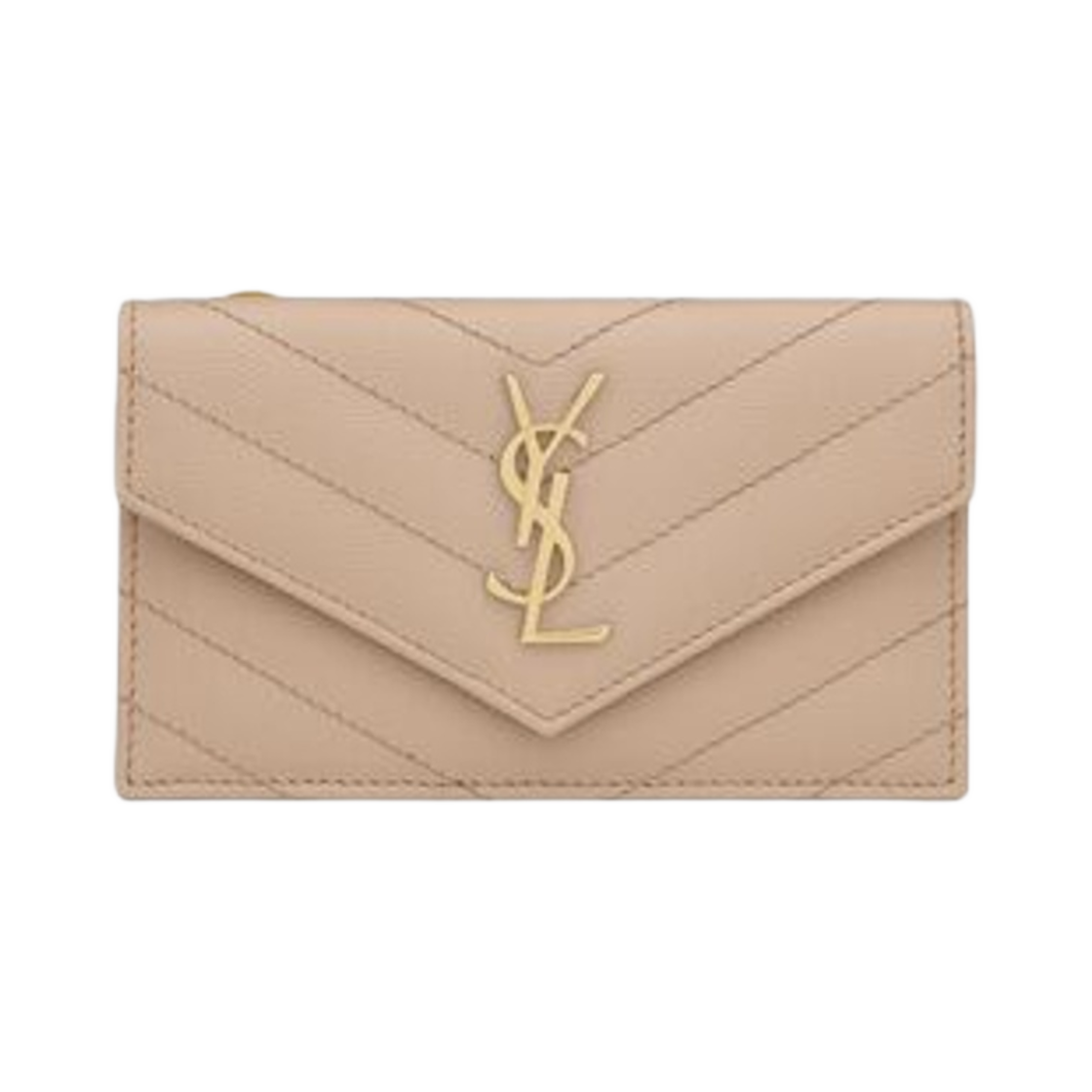 생로랑 카산드라 마틀라세 프라그먼트 플랩 카드 케이스 그레인 드 뿌드르 엠보스 레더 다크 베이지(Saint Laurent Cassandre Matelasse Fragments Flap Card Case in Grain De Poudre Embossed Leather Dark Beige) - 1