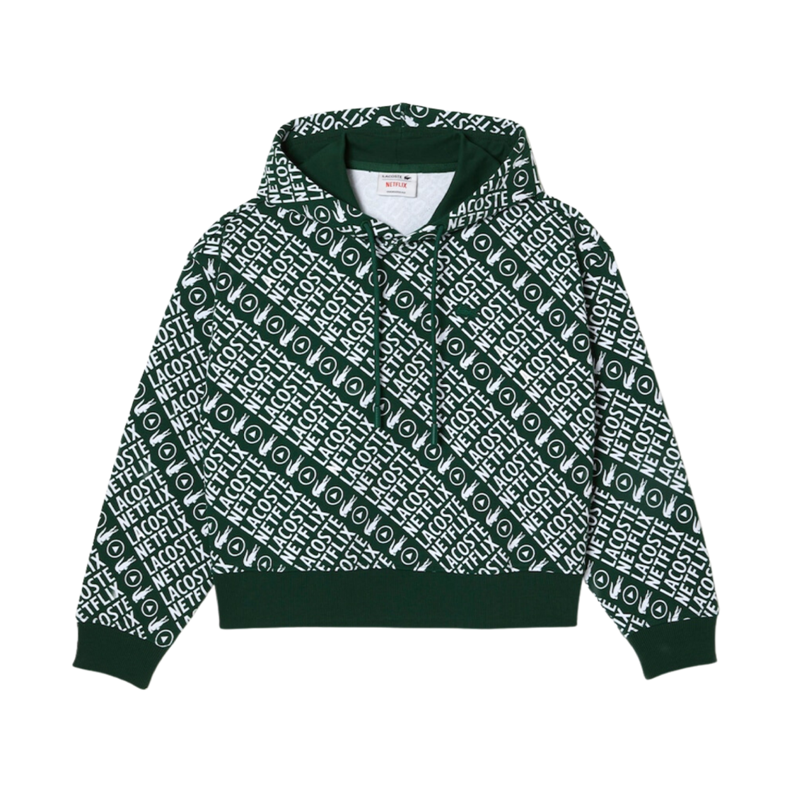 (W) 라코스테 x 넷플릭스 오가닉 코튼 후드 그린 화이트((W) Lacoste x Netflix Organic Cotton Hoodie Green White) - 1