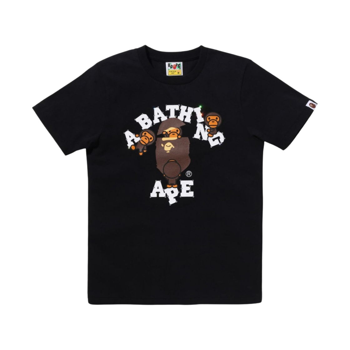 (W) 베이프 크리스탈 스톤 컬리지 마일로 티셔츠 블랙 클리어((W) BAPE Crystal Stone College Milo T-Shirt Black Clear) - 1