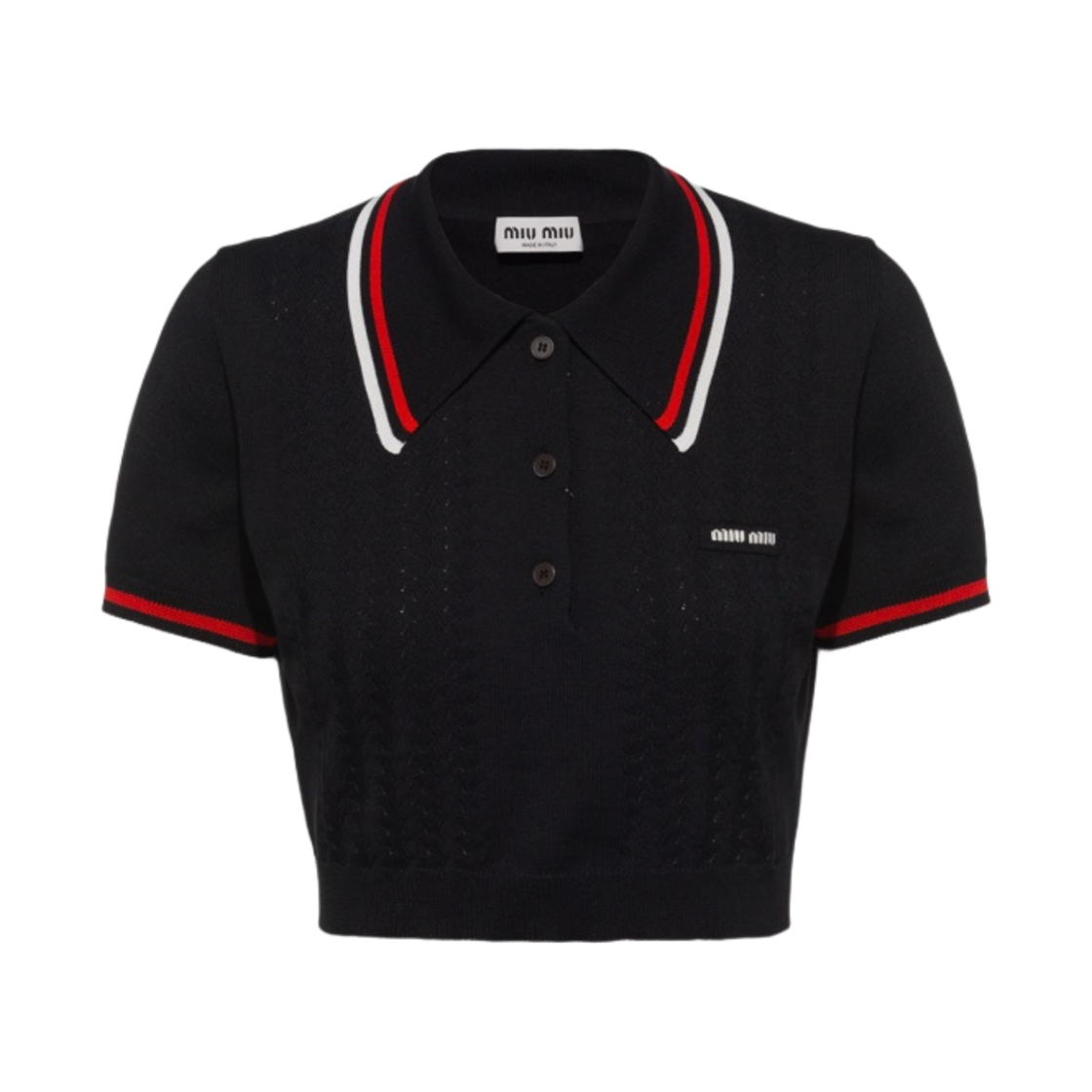 (W) 미우 미우 실크 코튼 니트 폴로 셔츠 블랙
