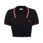 (W) Miu Miu Silk Cotton Knit Polo Shirt Black